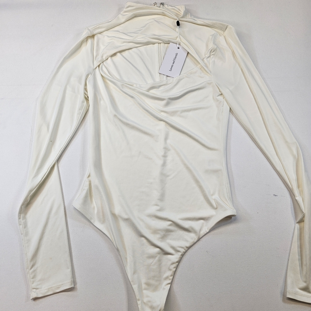 NWT Lovers And Friends Piper Bodysuit Stretch White Long Sleeve Size Small